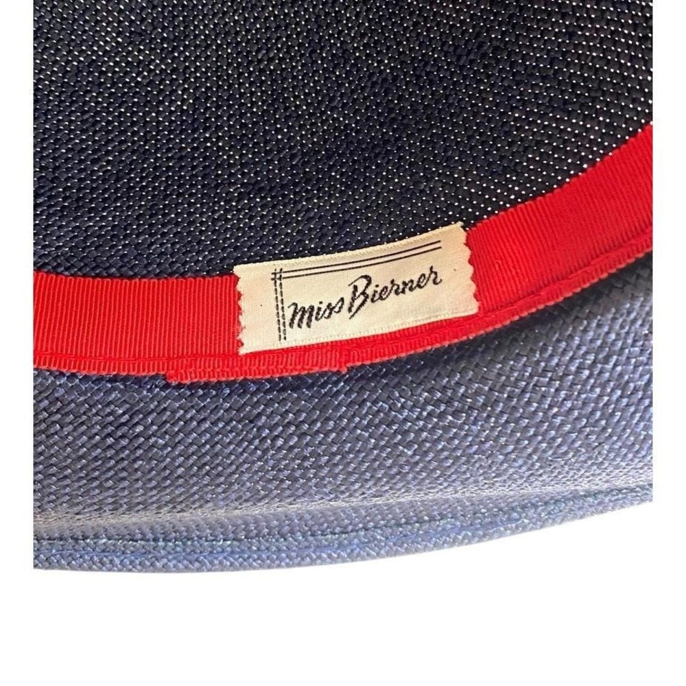 Vintage Womens Miss Bierner Navy Blue Straw Hat Bow Netting Church Easter Derby - Picture 6 of 6